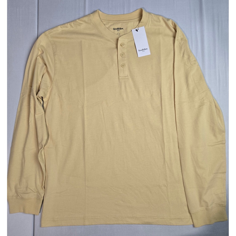 Goodfellow & Co Mens Long Sleeve Henley Shirt Light Yellow Tan Size L NWT